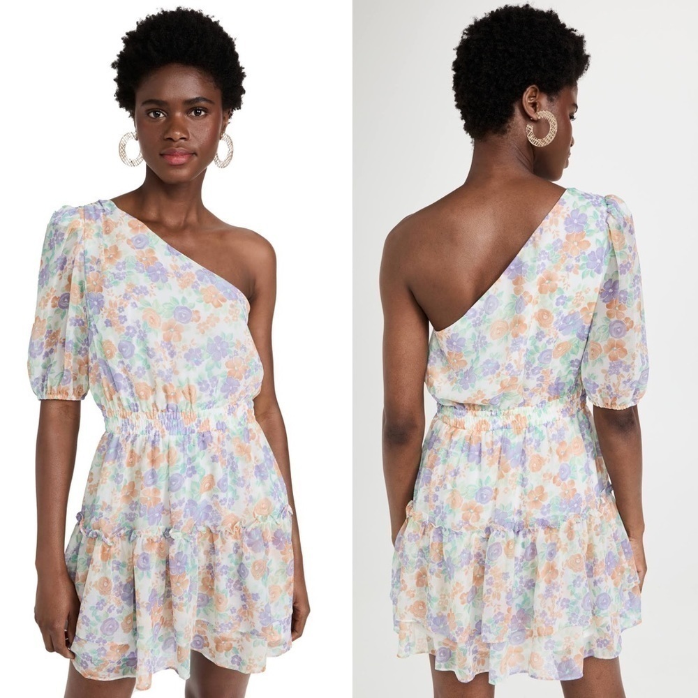 NWT WAYF Women’s Pastel Floral One Shoulder Tiered Mini Dress Sz M